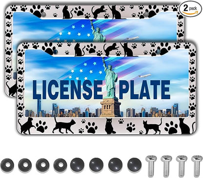 License Plate Frames Black and White License Plate Cover Kitty Cat Pawprints by Unknown