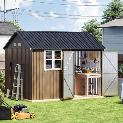 8x10 FT Outdoor Metal Storage Shed, Single Door, 1 Clear Window, Tool Shed - Image 7