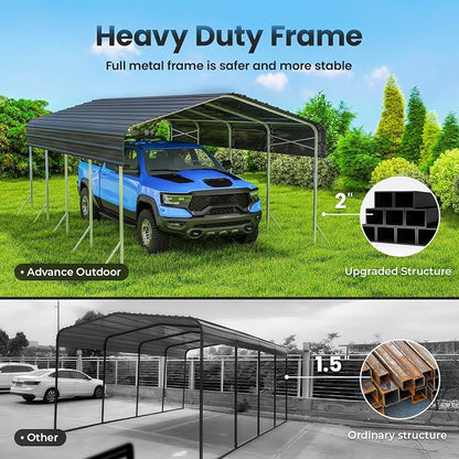 12x20ft Heavy Duty Metal Carport – Outdoor Galvanized Garage, Sturdy Structure - Image 2
