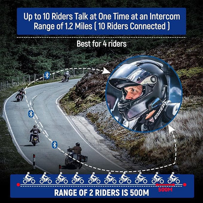 LEXIN B4FM Motorcycle Bluetooth Headset, 10 Riders Helmet Bluetooth Intercom - Image 2