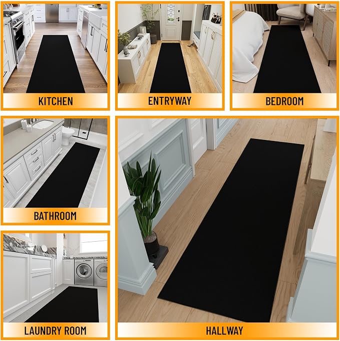 Ottomanson Hallway Runner Rug 1'10" x 12' Non Slip Solid Area Rugs Easy to - Image 3