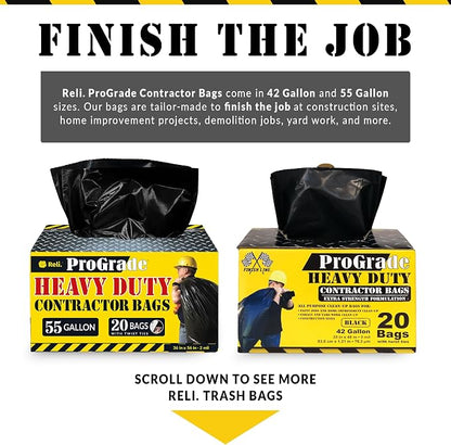 Reli. Contractor Garbage Bags 55 Gallon | 40 Trash Bags | Heavy Duty | Black - Image 7
