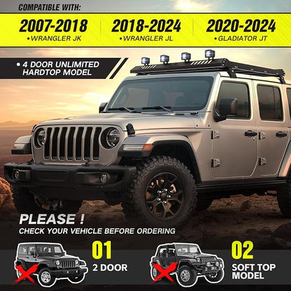 Roof Rack Cargo Basket with 4 PCS LED Light Bar Compatible with 2007-2024 Jeep - Image 2