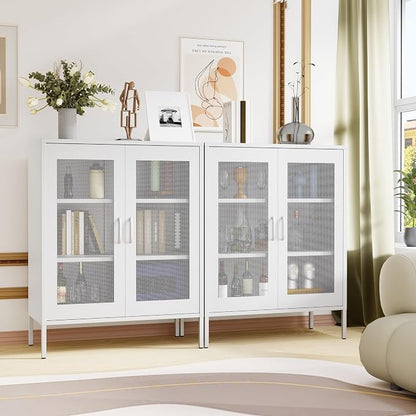 Metal Storage Cabinet with Mesh Doors, Steel Display Cabinet with Adjustable - Image 4
