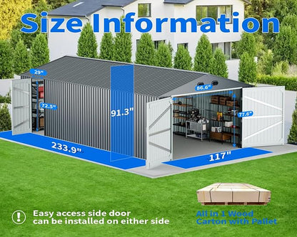 10x20 FT Outdoor Storage Shed, Metal Garage Shed - Image 3