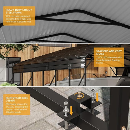 20 x 30 FT Metal Carport with Galvanized Steel Roof, Heavy Duty Metal Roof - Image 3