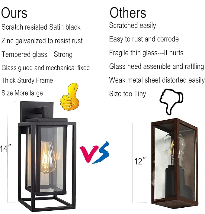 14" Outdoor Wall Light Fixtures Waterproofed Exterior Lantern W/Sturdy - Image 3