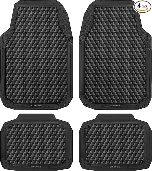 CAR PASS Black Rubber Car Mats, All-Weather Floor Mats Full Set Durable by CARPASS