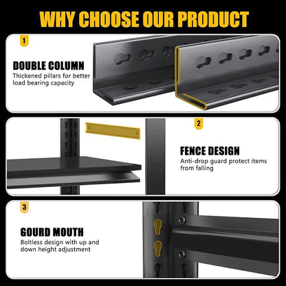 63" Heavy Duty Garage Shelving, 5-Tier Adjustable Storage Shelf, 2000lbs - Image 7