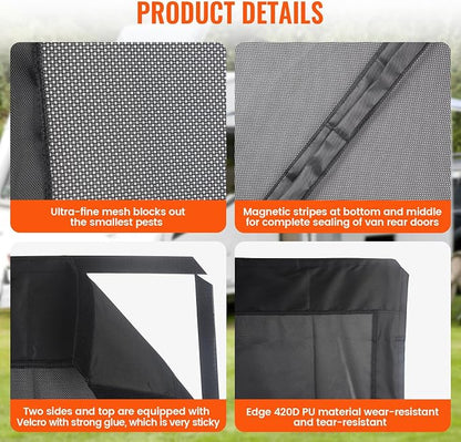 65''H x 65''W Van Bug Screen Universal Size Rear Door Window Covers - Image 6