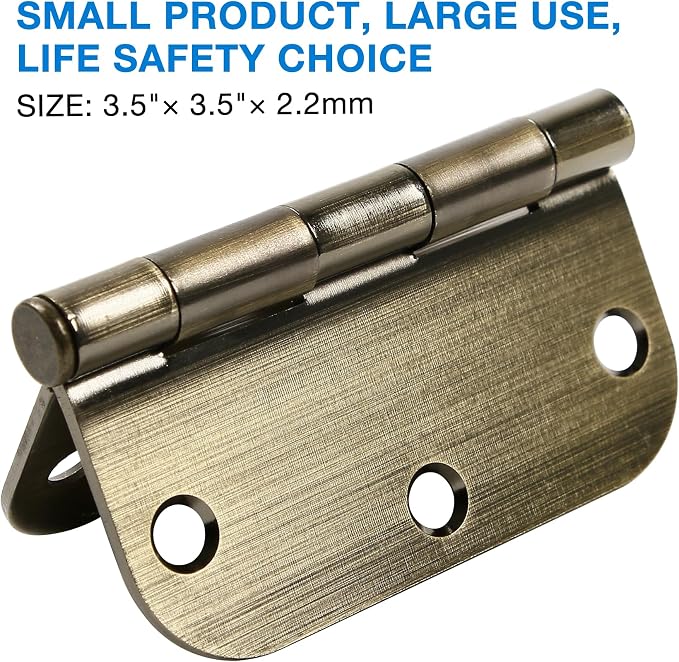 12 Pack Antique Brass Door Hinges 3.5 Inch Interior 3 1/2" Round 5/8" Radius - Image 3
