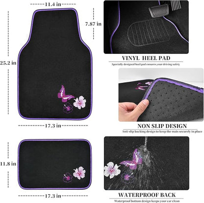 CAR PASS Universal Cloth Butterfly Car Seat Covers Full Set, Embroidered Flower - Image 5