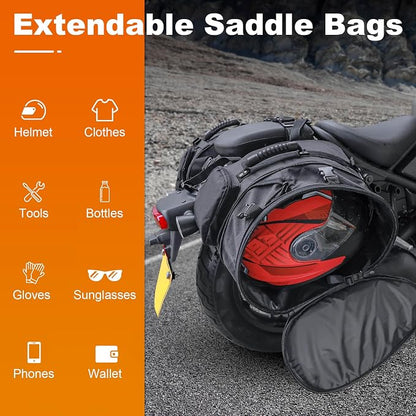 Motorcycle Saddlebags with Protective Cover, Large Capacity Extendable Saddle - Image 6