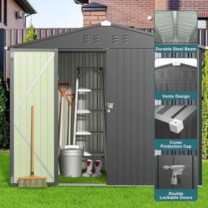 Gizoon Outdoor Storage Shed 8 x 6 FT, Galvanized Metal Garden Shed - Image 6