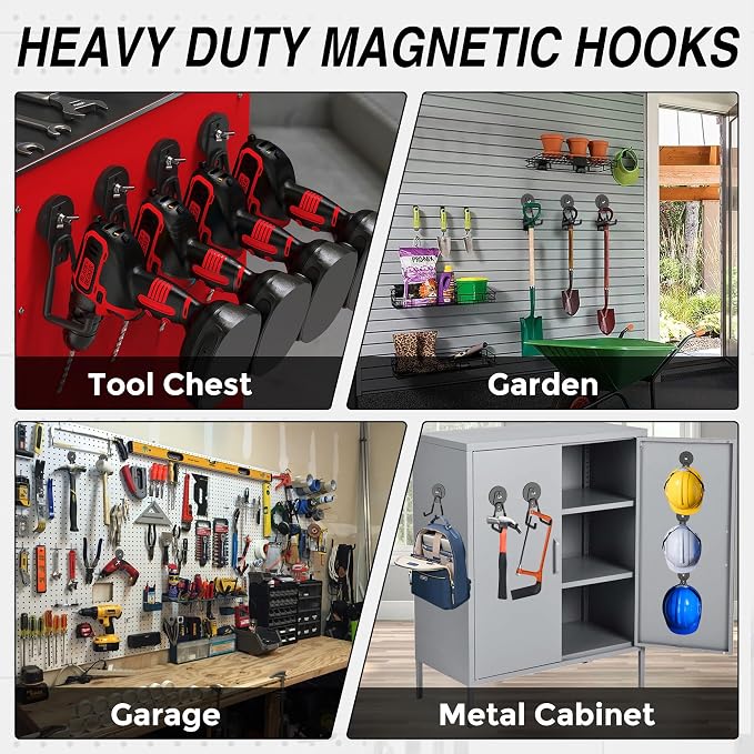 3Pcs Heavy Duty Storage Magnetic Utility Hooks Large Garage Strong Extra Magnet - Image 6
