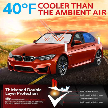 KAYZT Windshield Sun Shade for 2013-2018 BMW 3 Series/F30/F31/F80/M3 Foldable - Image 2