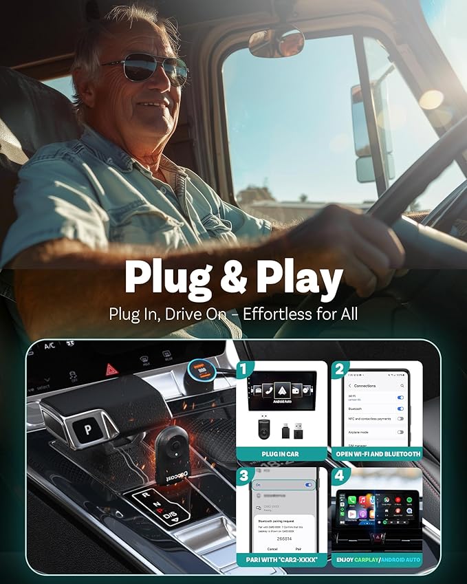 OTTOCAST Mini 2025-2-in-1 Wireless CarPlay/Android Auto Adapter, 5GHz WiFi - Image 3