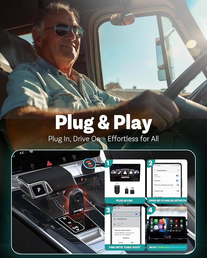 OTTOCAST Mini 2025 2-in-1 Wireless CarPlay/Android Auto Adapter, 5GHz WiFi - Image 3
