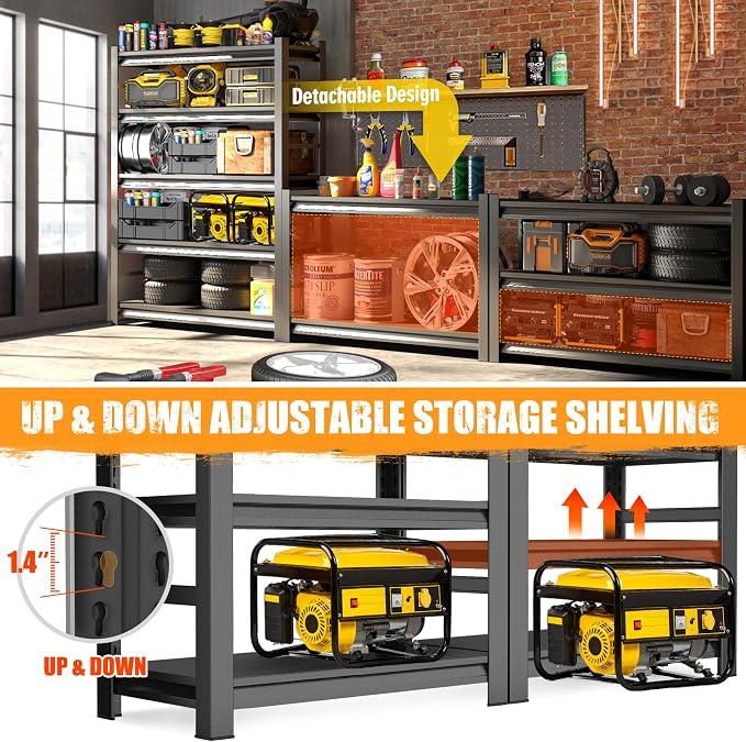 Metal Garage Shelving, 5 Tier Adjustable 3600 lbs Capacity Metal Storage - Image 7