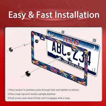 Dragonflies License Plate Frame Funny Dragonfly License Plate Frames Stainless - Image 3