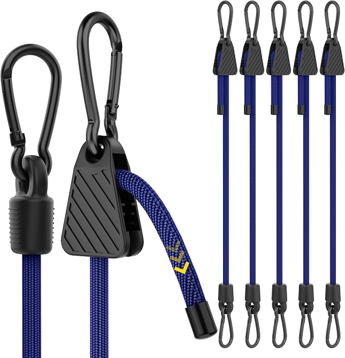 Bungee Cords with Hooks, 60 Inch Adjustable Blue Bungee Cords with Carabiner by Rugtol
