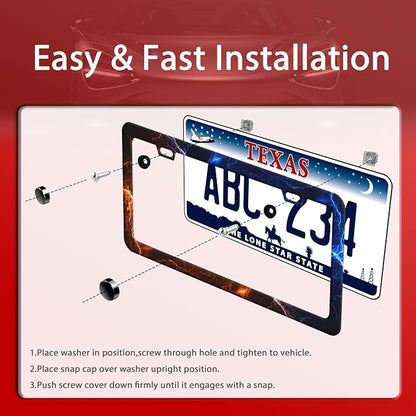 Red and Blue Lightning License Plate Frame Funny License Plate Frames Stainless - Image 3