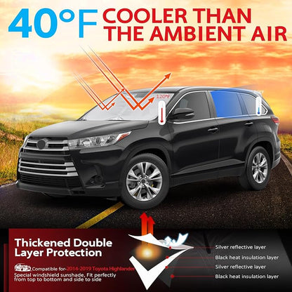 KAYZT Windshield Sun Shade for 2014-2019 Toyota Highlander SUV Foldable - Image 2