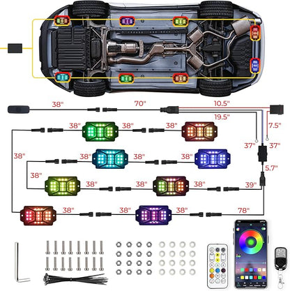 8 Pods 168 LEDs 5 Sides RGB Rock Lights, App/Remote Control Rock Lights - Image 7