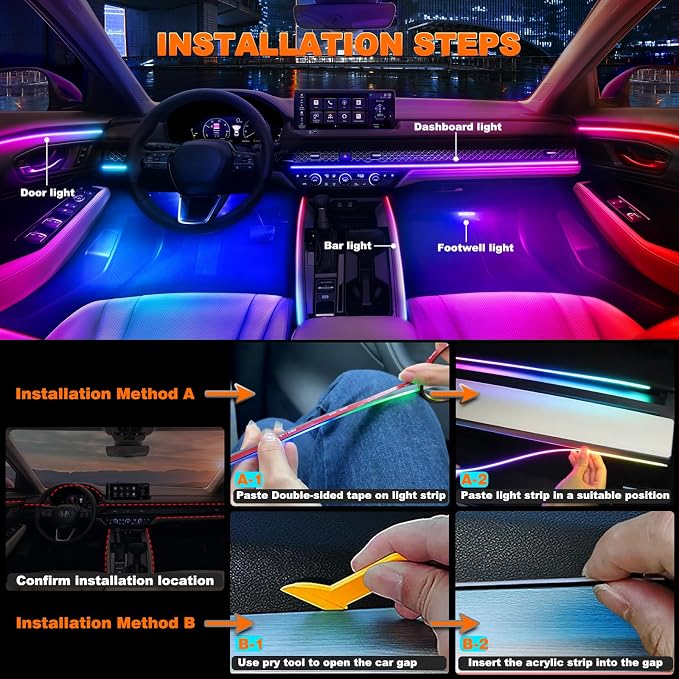 Car LED Strip Lights, Interior Acrylic LED Lights - Image 5