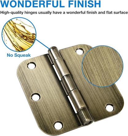 12 Pack Antique Brass Door Hinges 3.5 Inch Interior 3 1/2" Round 5/8" Radius - Image 2