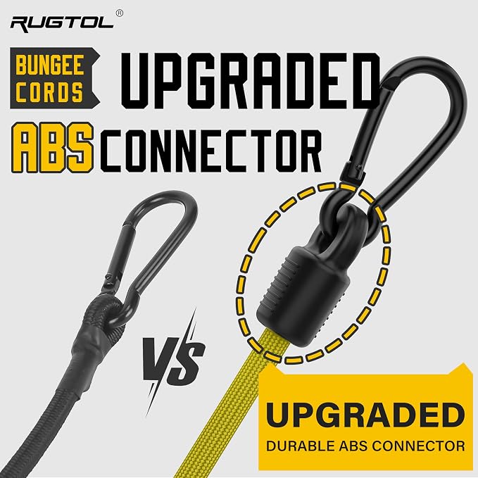 Bungee Cords with Hooks, 48 Inch Adjustable Yellow Bungee Cords with Carabiner - Image 4