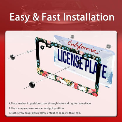 Personalized License Plate Frame Cat Flowers Stainless Steel Accessory Pet - Image 4