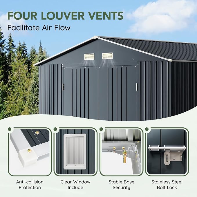 10x10 FT Outdoor Metal Storage Shed - Image 5
