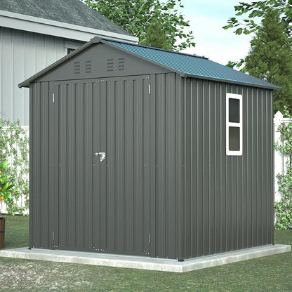 Outdoor Storage Shed, 6 X 6ft Metal Galvanized Steel Garden Shed by Hohuqeri