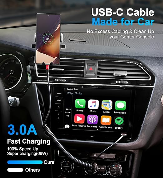 Coiled USB A to USB C Cable for Car 6FT 2Pack USB C Charger Cable Fast Charging - Image 2