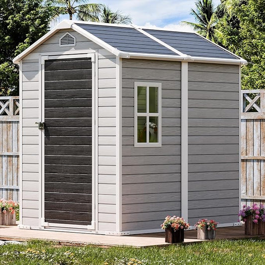 6x4 FT Resin Storage Shed for Outdoor, Waterproof Plastic Sheds by Restland