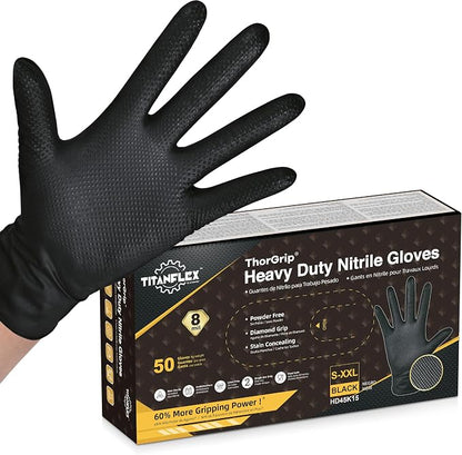 TitanFlex Thor Grip Heavy Duty Black Industrial Nitrile Gloves by TitanFlexDisposableGloves