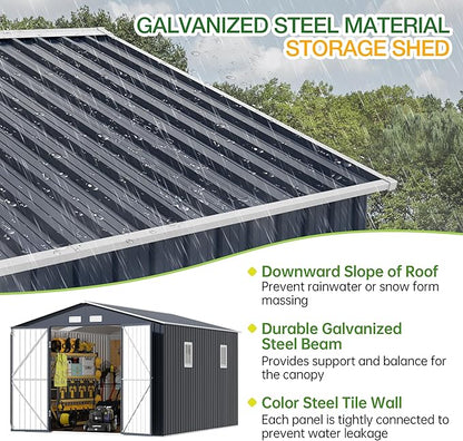 Breezz Outdoor Storage Shed 10 x 12 ft. Utility Tool Shed Metal Storage Garden - Image 4
