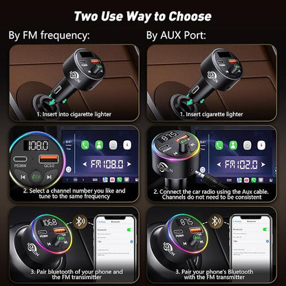 FM Transmitter Bluetooth 5.3, 54W Fast USB Car Charger Cigarette Lighter - Image 7
