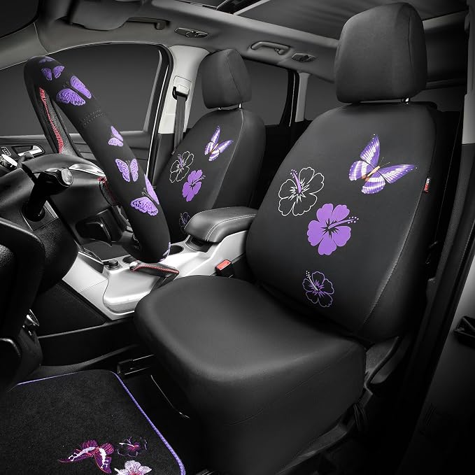 CAR PASS Universal Cloth Butterfly Car Seat Covers Full Set, Embroidered Flower - Image 2