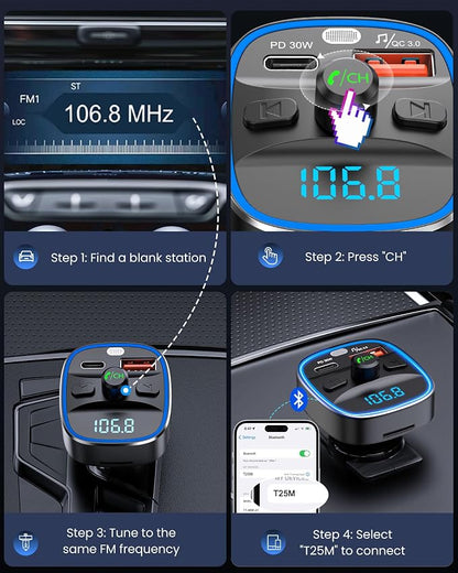 LENCENT Bluetooth 5.4 FM Transmitter Car Adapter 48W Wireless Radio Music - Image 8