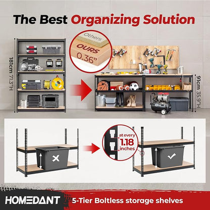 HOMEDANT 5 Tier Laminated Boltless Heavy Duty Garage Storage Adjustable Wide - Image 3