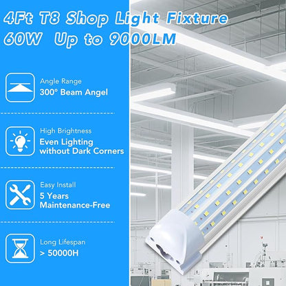 T8 LED Shop Lights 4FT Garage Light, 6 Pack 60W 9600LM 6000K Daylight Work - Image 2