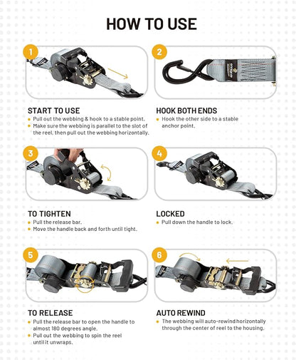 Strapinno Retractable Ratchet Tie-Down Straps, 000 lbs Breaking Strength- 2 in - Image 4