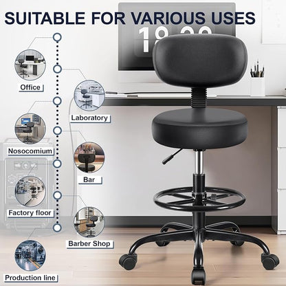 Drafting Chair with Backrest – Adjustable Foot Rest Rolling Stool with Wheels - Image 8