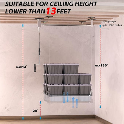 4x4FT Ceiling Storage Racks Lift, Overhead Garage Storage Rack, Adjustable - Image 6