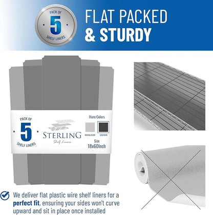 Shelf Liners for Wire Shelf System: Set of 5 in Graphite: 18 x 60 inch: Plastic - Image 3