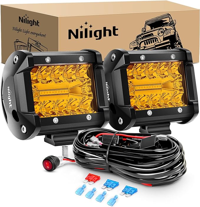 Nilight 2PC 4Inch Amber Led Pods Triple Row 60W Flood Spot Combo Driving Fog by Nilight