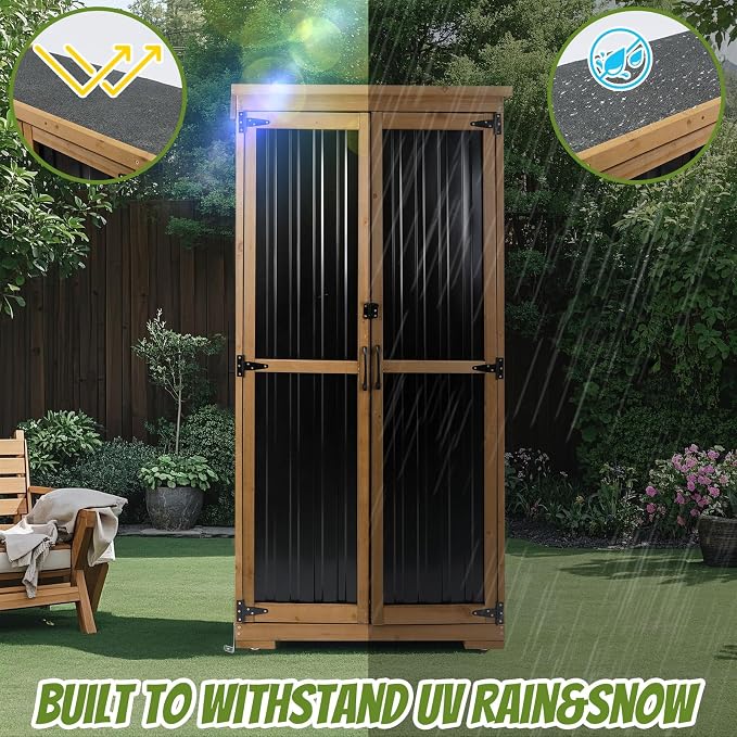Outdoor Storage Cabinet Weatherproof, Wood & Metal Storage Shed - Image 5