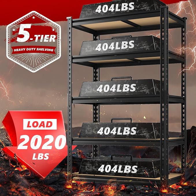 REIBII 2020LBS Storage Shelves 5 Tier Garage Shelving Heavy Duty Adjustable - Image 4